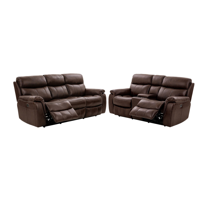 Raashi 2 Piece Top Grain Leather Reclining Living Room Set