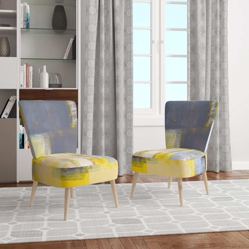 Upholstered Floral Side Chair - Modern floral Accent Chair, Abstract Gray/Yellow Polyester Blend