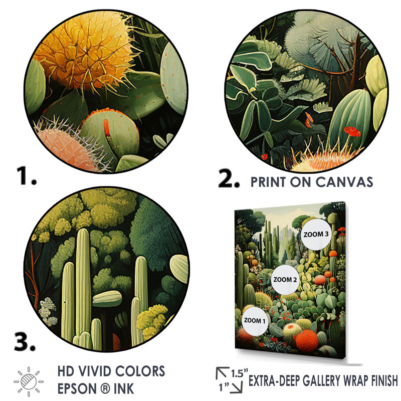 Cactus olive oasis sur toile, H 40 po x l 30 po x P 1,5 po, Cadre simple argenté