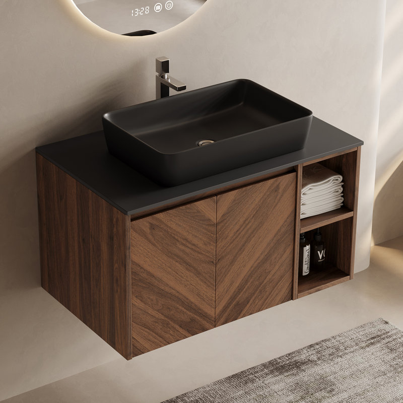 Meuble-lavabo simple en bois brun, Bois brun, 30"