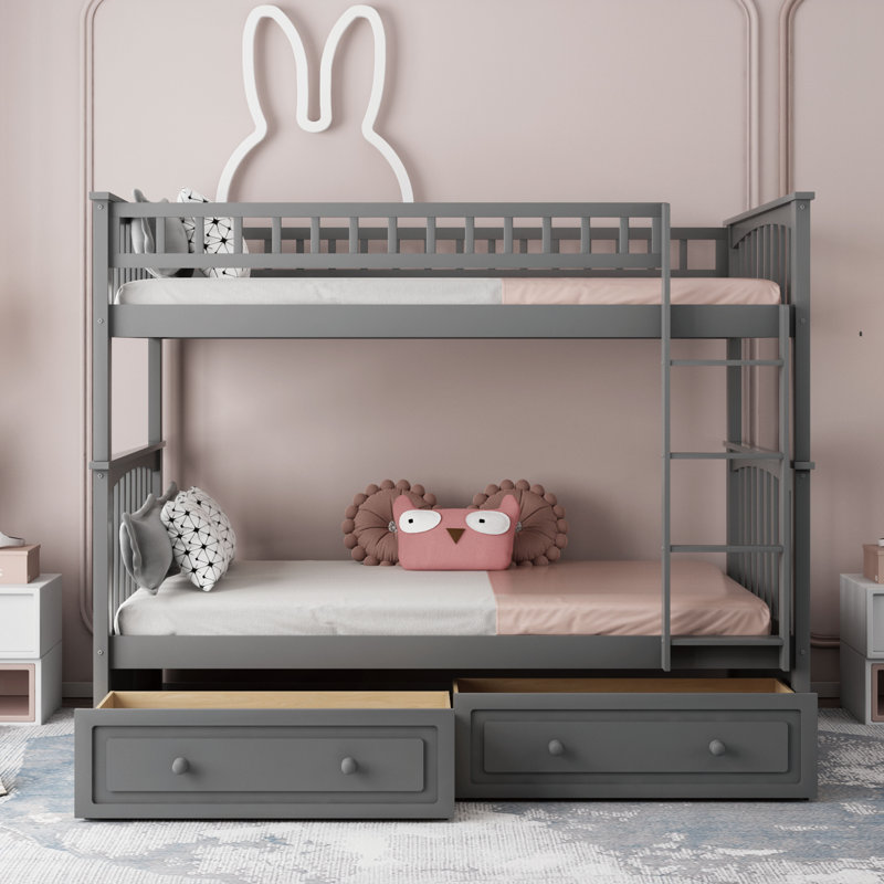 Gammons Kids Twin Over Twin Bunk Bed, Grey
