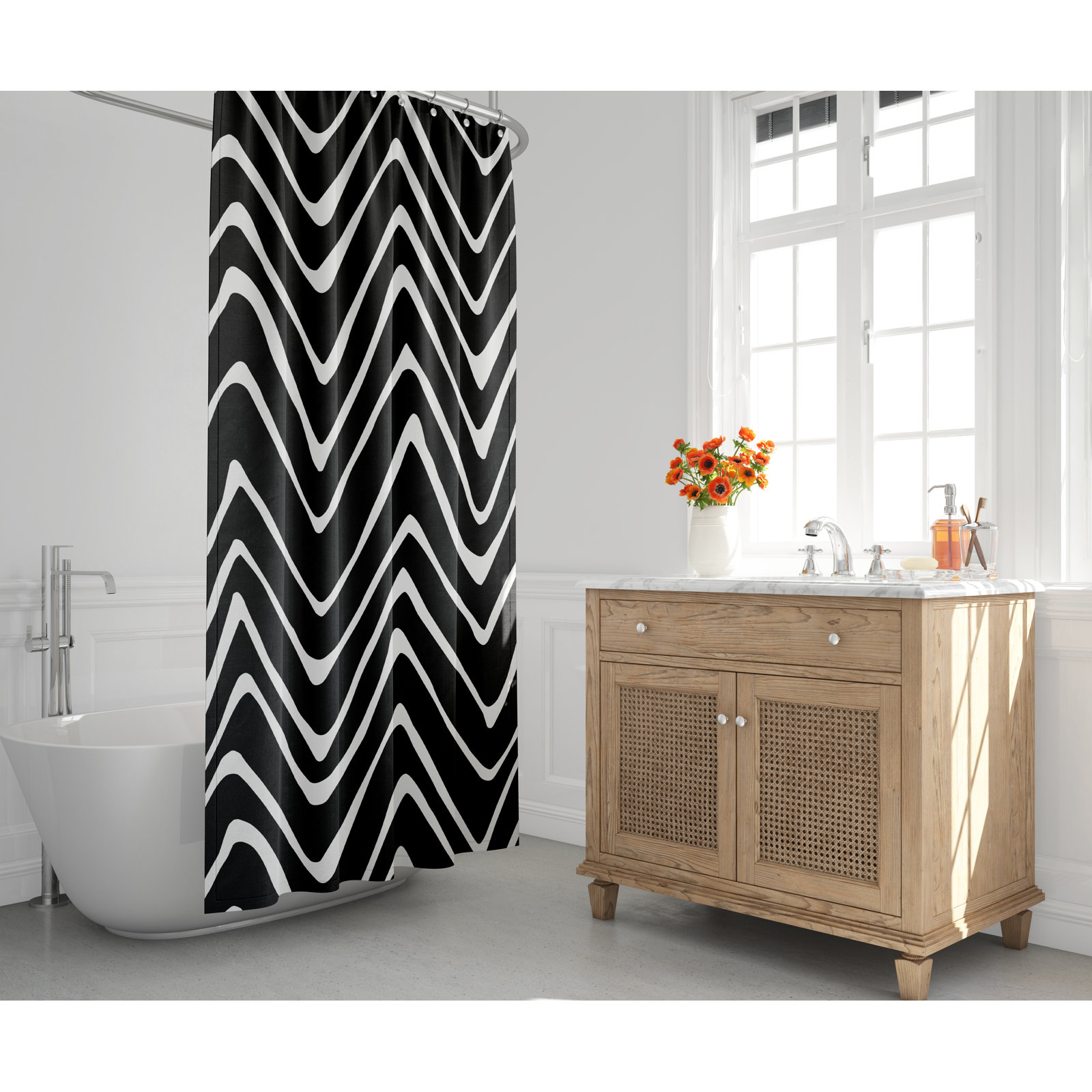 Polyester Shower Curtain, Black/White