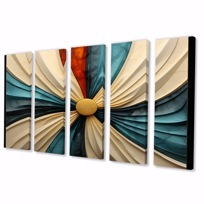 Spiral Miracle Of Cosmic Delight III - Abstract Spirals Wall Art Living Room - 5 Equal Panels