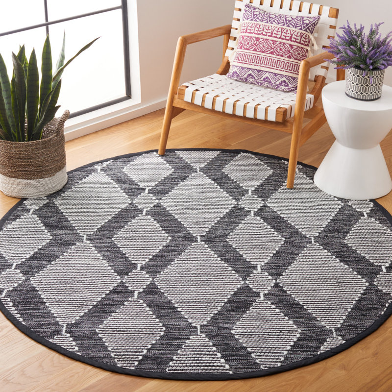 Tapis kilim en polyester fait à la main Arbe, Rond 6 pi