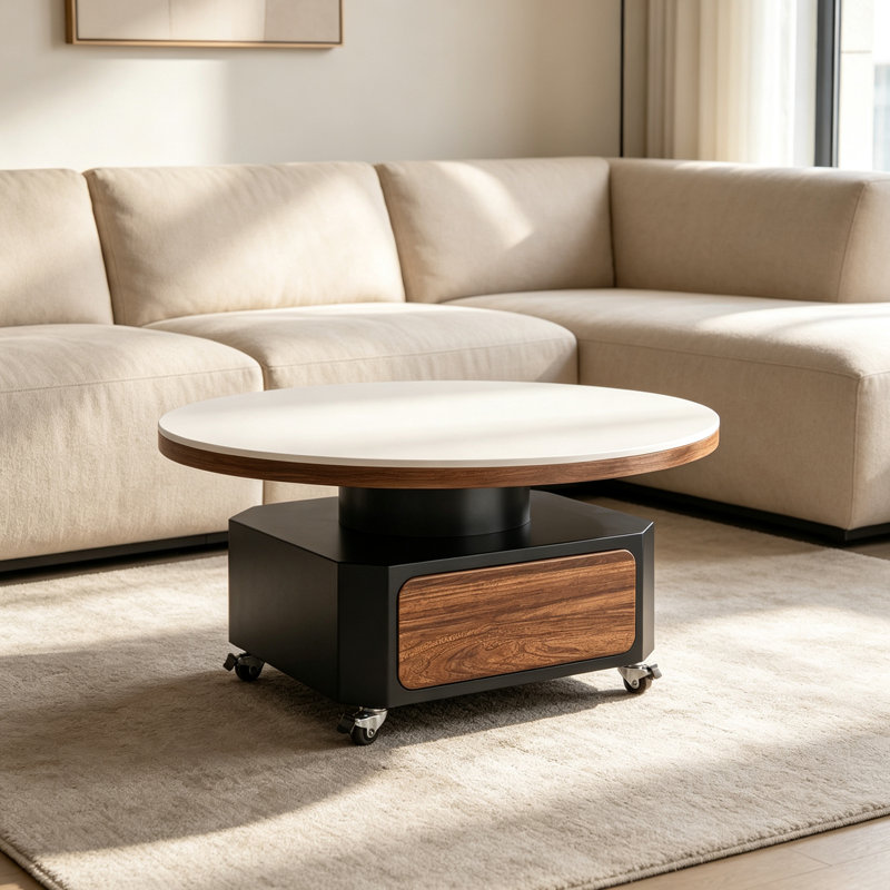 Coffee Table, 17.71" H x 27.55" W x 27.55" D, White / Black