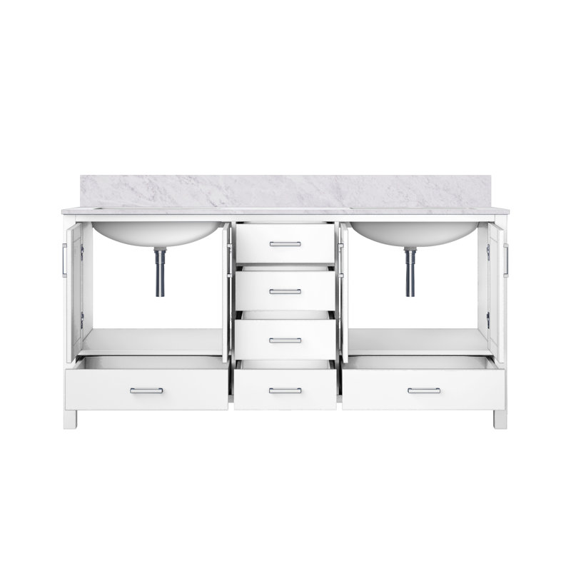 Meuble-lavabo simple Big Sur, Blanc, 60", Marbre de Carrare blanc
