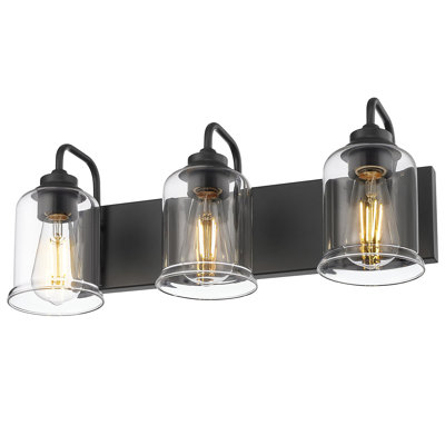 3 - Light Dimmable Black Vanity Light With Clear Glass Shade