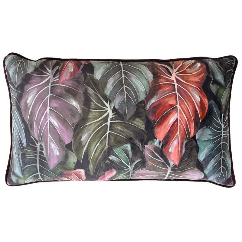 Floral Rectangular Lumbar Cushion, Aubergine, Feather