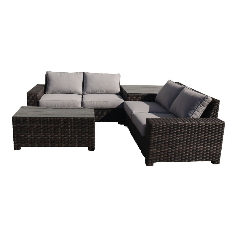 Ensemble de conversation modulaire en rotin 4 pièces avec coussins