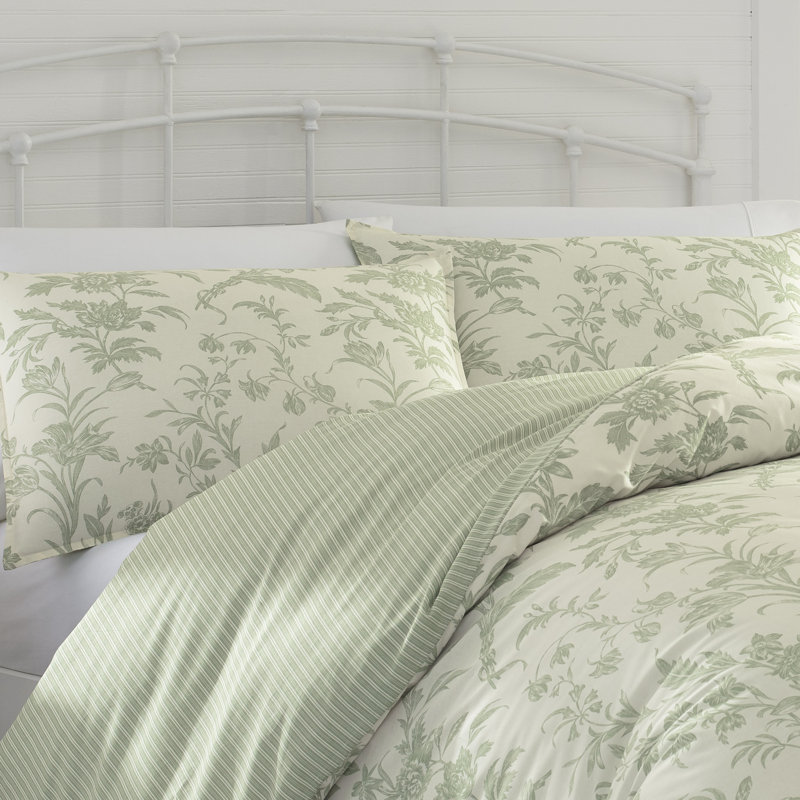 Sage Green Floral Cotton Full/Queen Duvet Cover Set