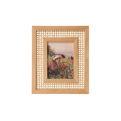 Natural Rattan Woven Picture Frame, Solid Wood Boho Photo Frame for Tabletop & Wall Display, Handwoven Farmhouse Decor, 4 Sizes Available