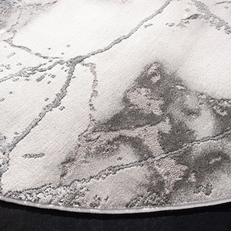 Tapis gris et argent à motif abstrait Swindle, Rond 8 pi