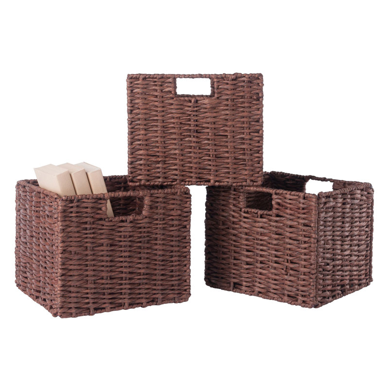 3-Pc Woven Rope Basket Set; Foldable; Walnut, Walnut