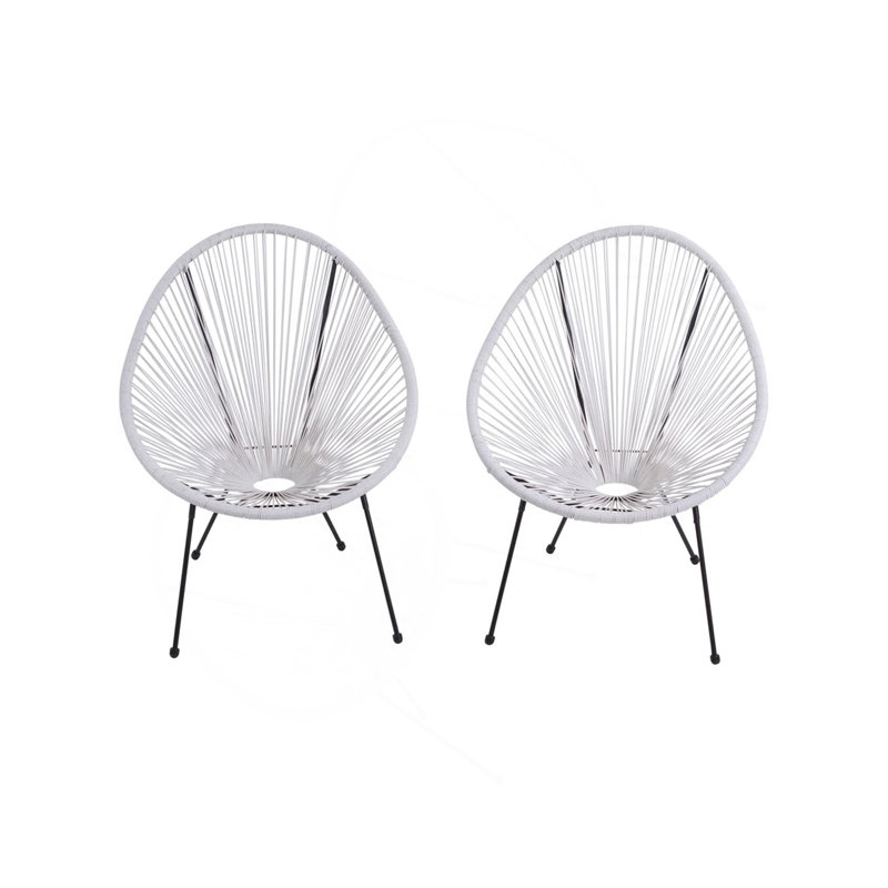 Ensemble de 2 chaises à cordes modernes en forme d'œuf avec structure en acier thermolaqué pour une utilisation intérieure et extérieure, alliant confort et durabilité