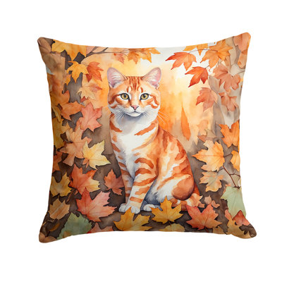 Cheetoh Cat in Fall Leaves Throw Pillow