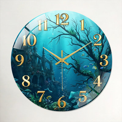 «Underwater Fantasy», horloge murale décorative moderne en verre 23,6 po