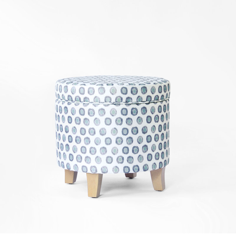 Repose-pieds rond avec rangement Loni, 19 po, bleu, vert, ikat Loni