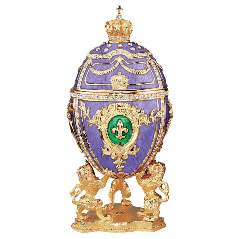 Regal Purple and Gold Pewter Enameled Egg Decorative Box