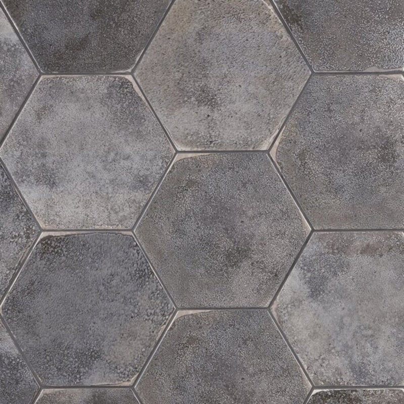Kalay 9" Hexagon Polished Porcelain Tile, Antracite