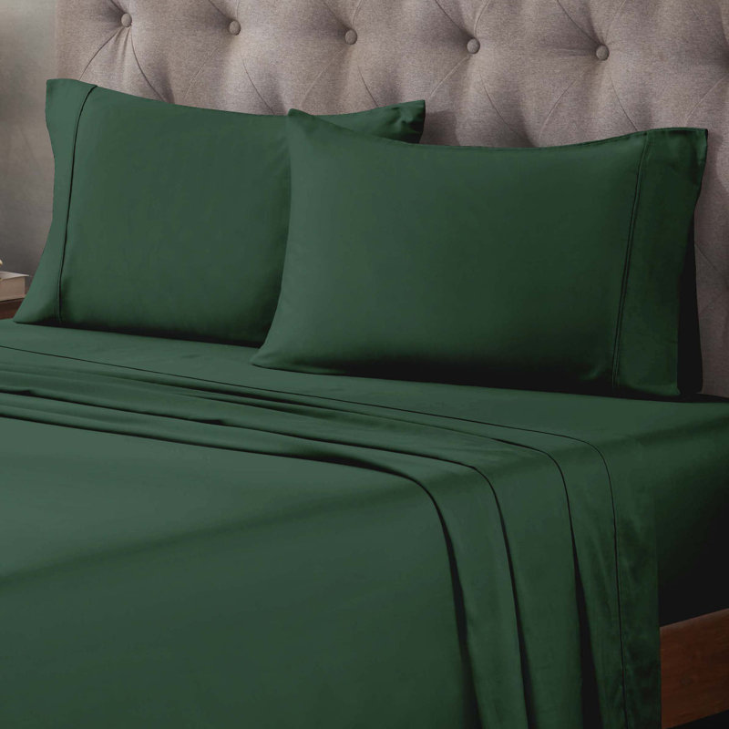 400 Thread Count Egyptian Cotton Blend Solid Deep Pocket Bed Sheet Set, Twin XL Sheet Set, Hunter Green