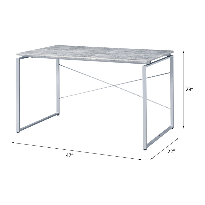 Silver Metal Sled Desk With Faux Concrete Topped Work Area Surface Industrial Writing Table And Legs