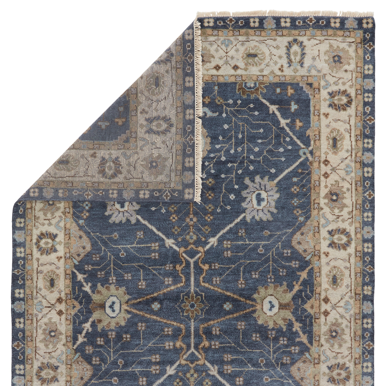 Mccombs Dark Blue Hand-Knotted Wool Oriental Rug, Rectangle 10' x 14'