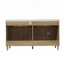 Meuble-lavabo de salle de bain avec double lavabo SMC, grand espace de rangement, 2 plateaux rabattables, 4 portes à fermeture douce et pieds en bois massif-581214934