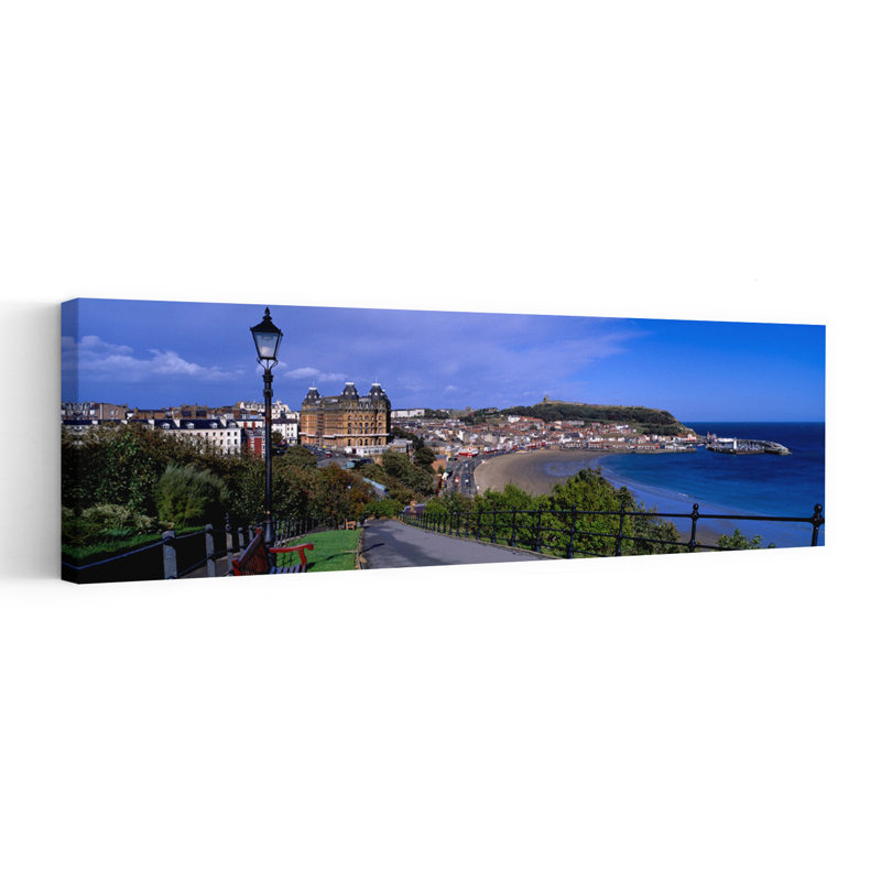 High Angle View Of A City Scarborough North Yorkshire England United Kingdom by Mark Denton - Wrapped Canvas Panoramic Print