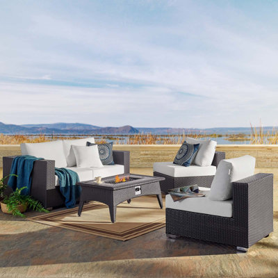 Ensemble de patio extérieur avec foyer Convene 5 pièces par Modway