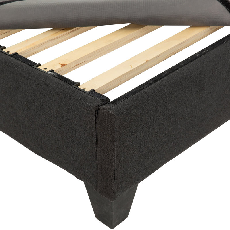Structure de lit tapissier très bas avec tête de lit Amero, Très grand, Gris