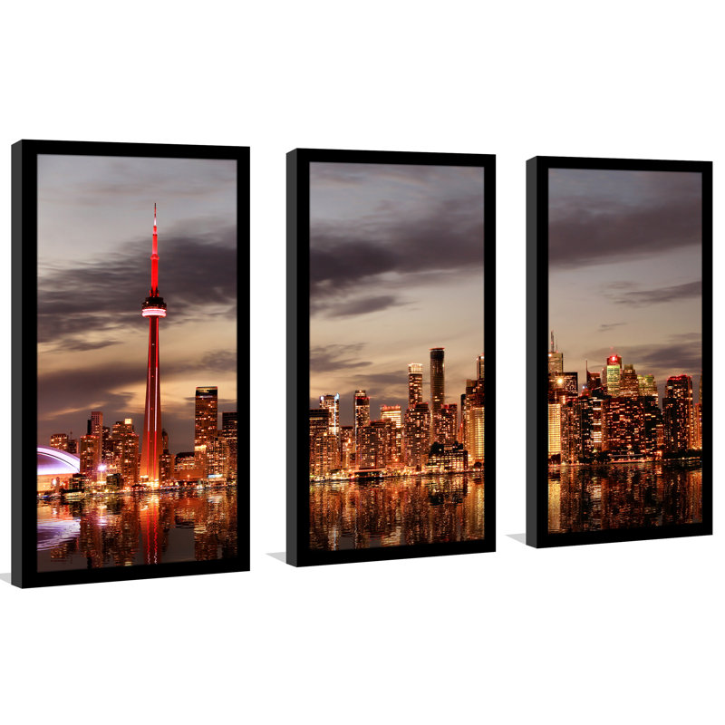 «Toronto Skyline at sunset, Ontario, Canada», ensemble de 3 reproductions de photos encadrées, H 25,5 po x l 40,5 po x P 1 po