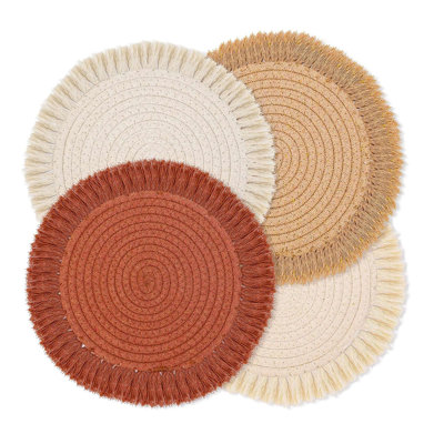 Ensemble de 4 napperons ronds 13 pouces en coton, ensemble de 4 napperons Boho