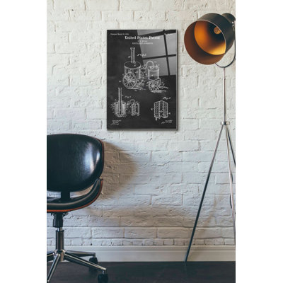 «Distillery Apparatus Blueprint Vernis Chalkboard», art mural en verre acrylique