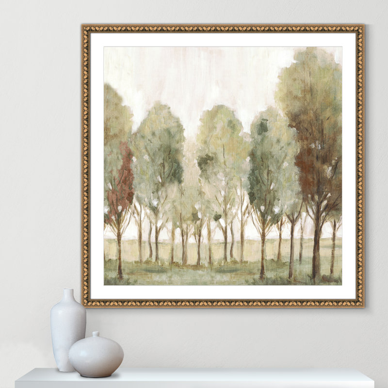 «Silent Fall I Print» par Eva Watts, l 42 po x H 42 po, Imprimé mat, Perles de feuilles dorées