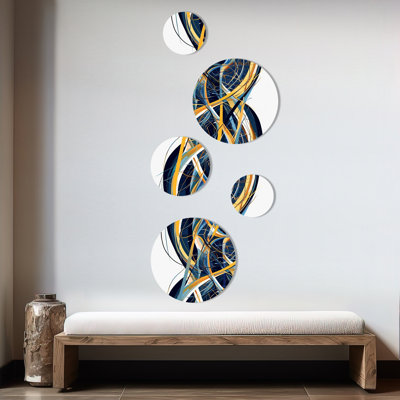 Décoration murale Helix Expression abstrait jaune et bleu - Vagues modernes en métal