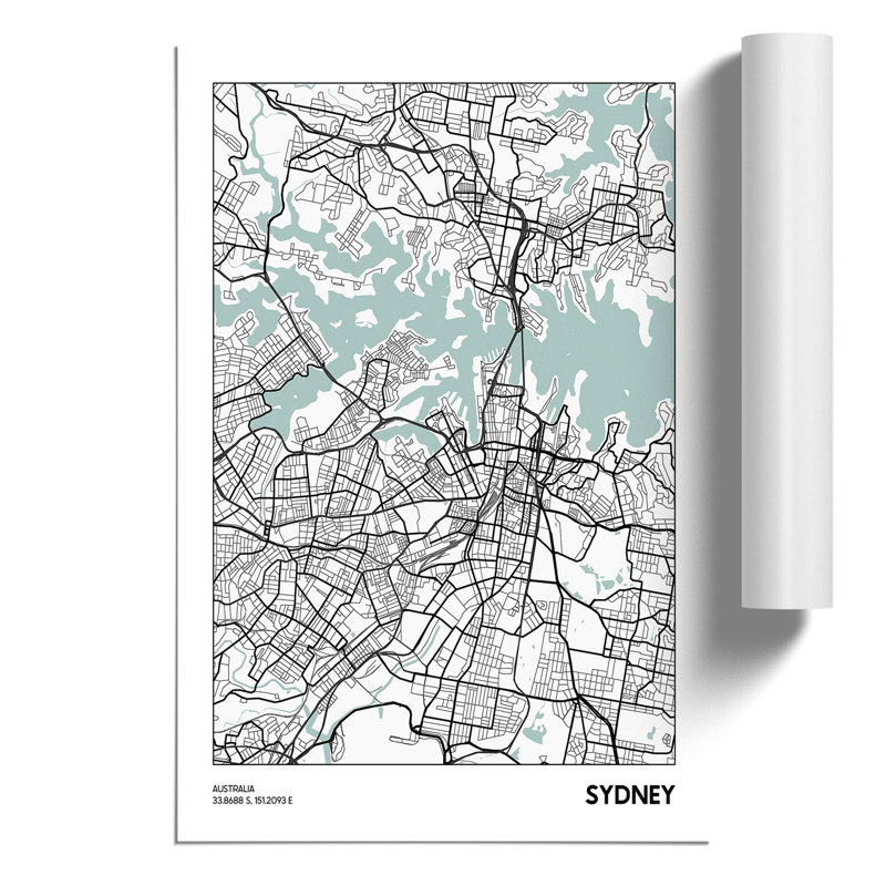 Map Sydney AUSTRALIA - Frameless Print, 84cm H x 59cm W x 0.1cm D