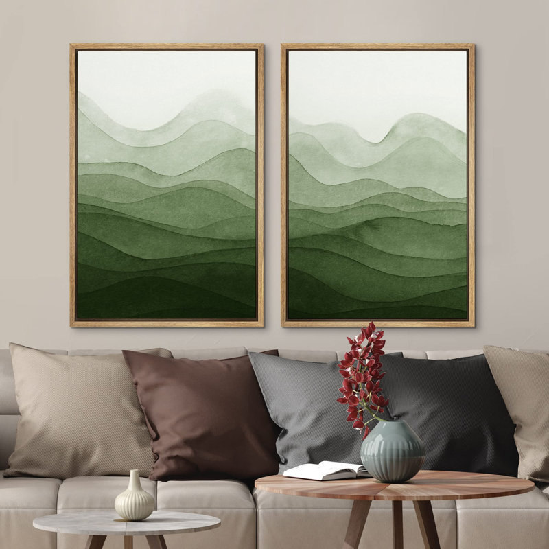 Emerald Green Mountain Range Abstract - Ensemble de 2 reproductions encadrées sur toile, H 24 po x l 16 po, Naturel