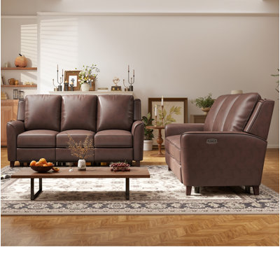74.4" Wide Classic and Super Soft Faux Leather 3-Seater Power Reclining Sofa (Set Of 2)