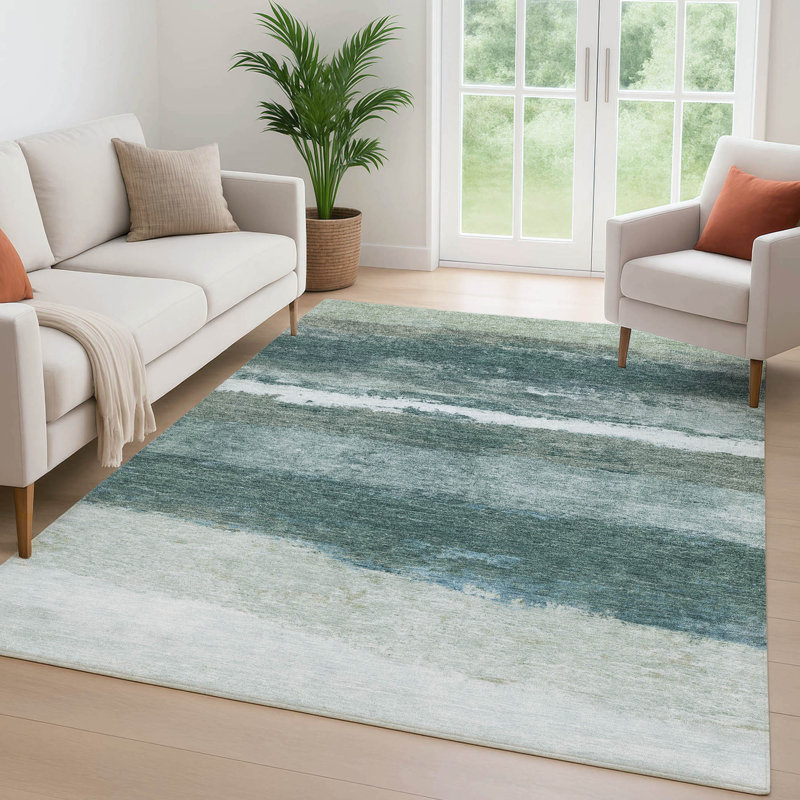 Premium Machine Washable Mayfield Striped Rug, Aloe, 3' x 5'
