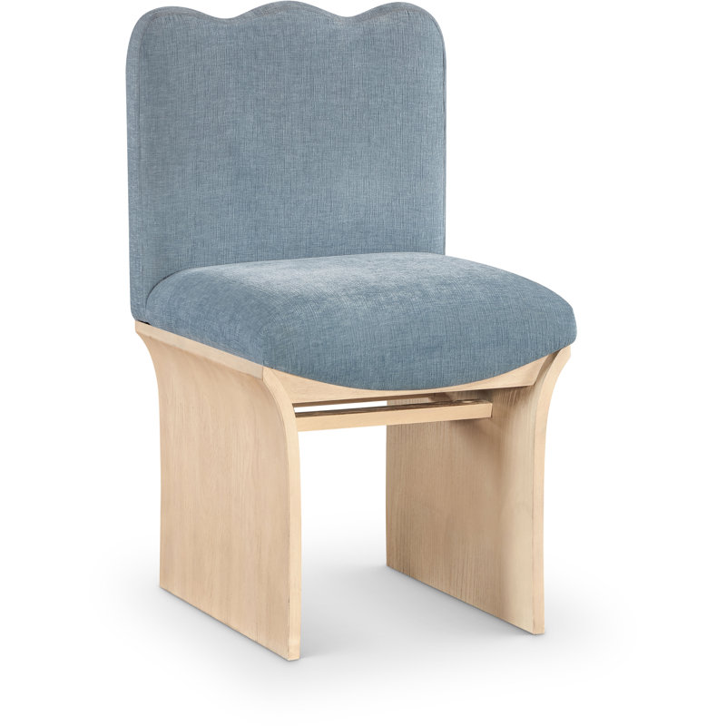 Shaw Cassady Chenille Fabric Upholstered Dining Chair, Light Blue Chenille Fabric, Natural