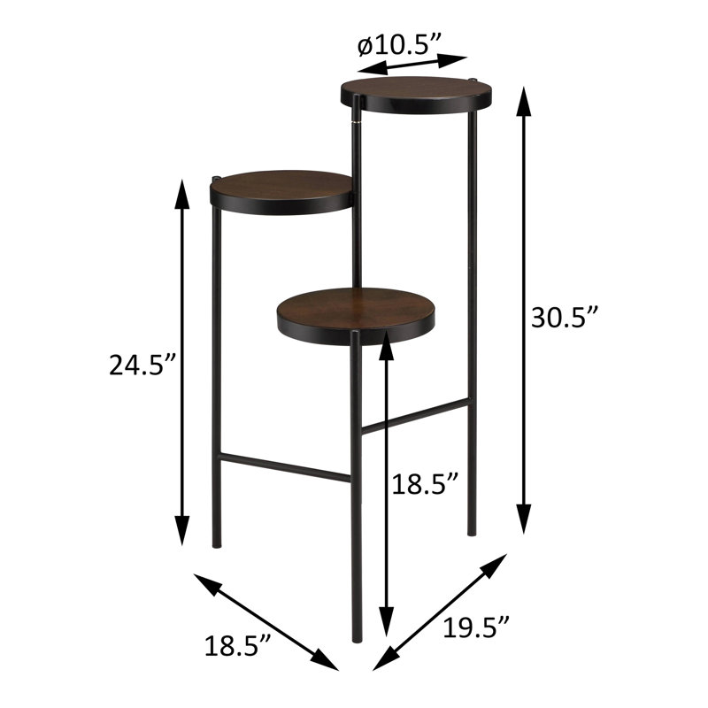 Support à plante pliable à 3 niveaux en bois noir et métal classique pour le rangement des plantes d'intérieur et d'extérieur
