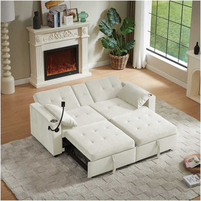 Beige Fabric Sleeper Sofa Bed, Beige