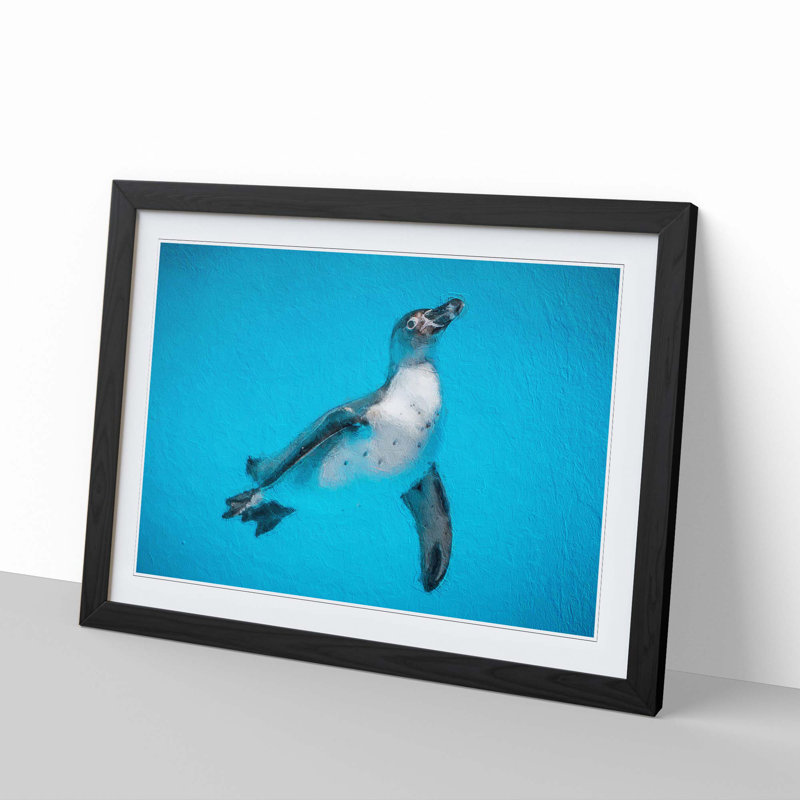 Swimming Penguin - Picture Frame Painting Print, 27cm H x 36cm W x 2cm D, Black Framed