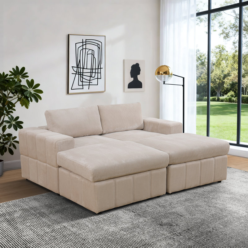 Onyx Cream Beige Corduroy 4-Piece Living Room Modular Sofa Set, Beige Corduroy