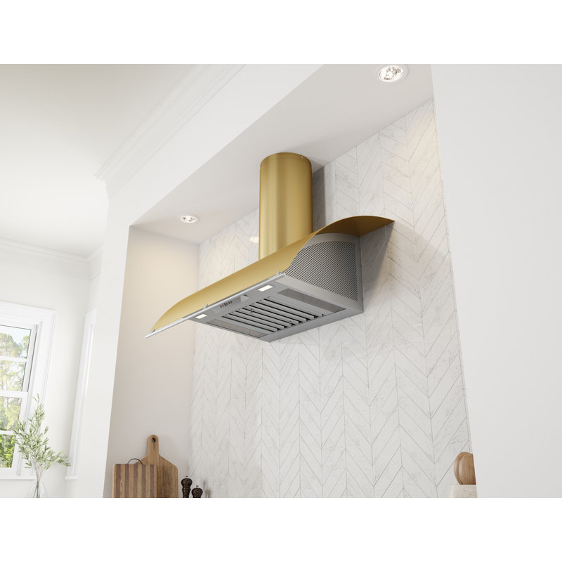 Zephyr Okeanito 36 in. Wall Mount Range Hood with LED Lights, 36", Brushed Gold