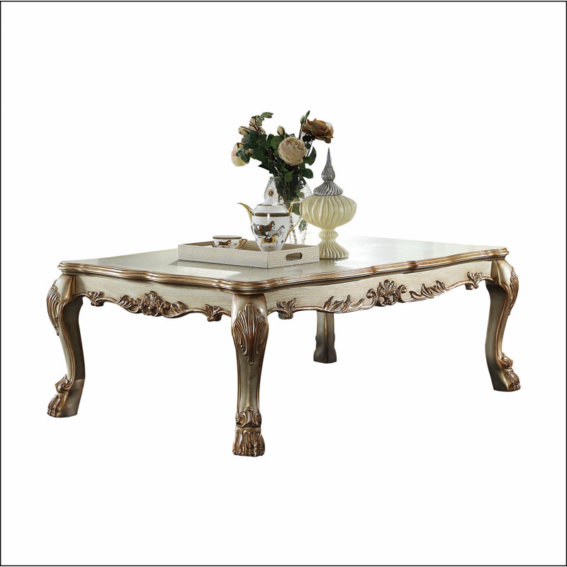 Dresden Gold Patina Rectangular Wood Coffee Table with Storage