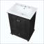  Meuble-lavabo rétro français sculpté avec lavabo en céramique brillante, armoire de rangement à fermeture en douceur avec tablette réglable et tiroir divisé, meuble-lavabo à pieds en bois massif-184054732