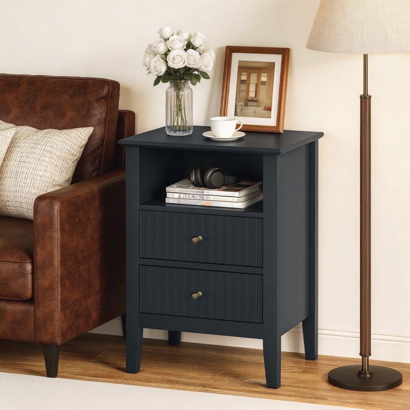 Amberrae 2 Drawer Nightstand, Black without charge station
