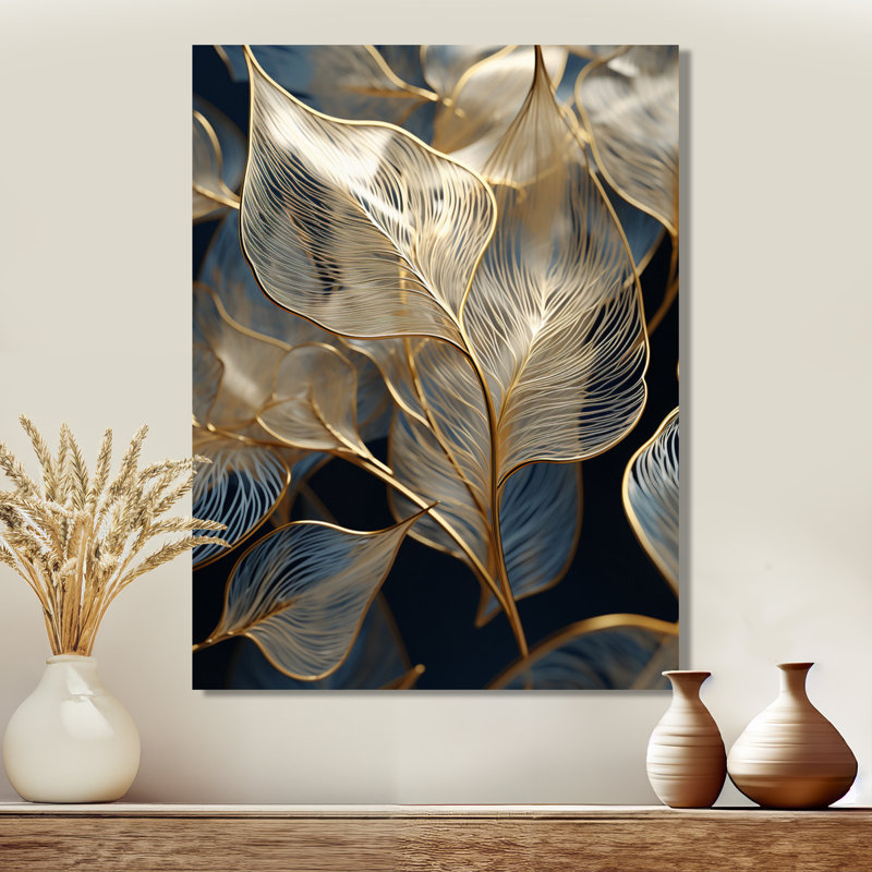 Golden Ginkgo Biloba Leaves - feuilles, impression d'art mural, Toile tendue, H 44 po x l 34 po x P 1,5 po
