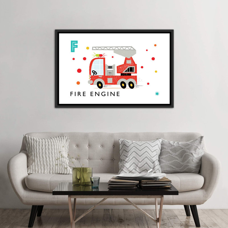 F Is For Fire Engine - Print, Distressed Black Frame, 40" H x 60" W x 1.5" D, No Mat